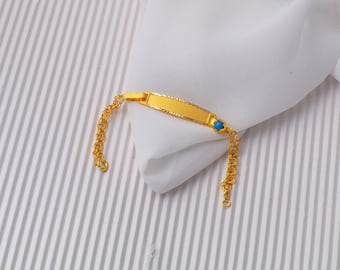 Baby-ID-Armband aus 14-karätigem Gelbgold, Namensarmband aus massivem Gold, personalisiertes Kinder-ID-Armband, Geschenk zur Geburt