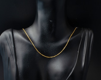 14K Real Gold Classic Chain 45 cm, Simple Chain Necklace, Solid Gold Dainty Cable Chain, Chain for Women Chain for Men Women