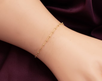 14K Gold Italian Bead Bracelet, Gold Ball Chain Bracelet for Women, Minimalist Bracelet, Gift Her