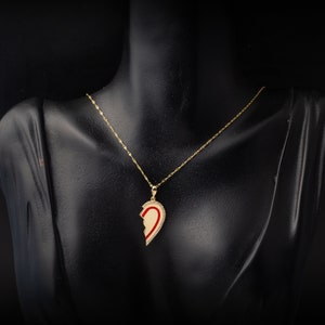 14K Gold Half Broken Heart Necklace ,Enamel Gold Heart Necklace, Valentines Day Gifts For Her, Couple Necklace