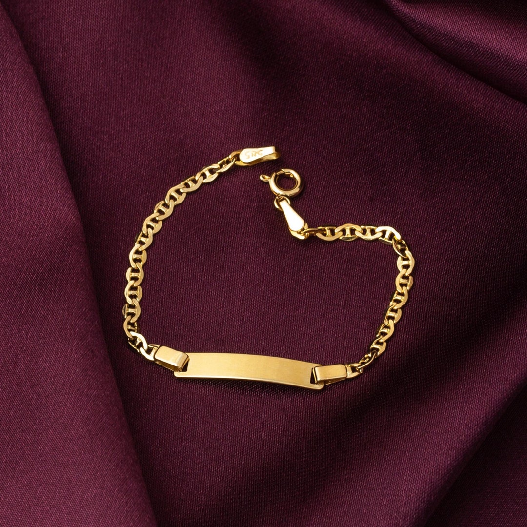 14K Solid Gold Baby ID Bracelet, Custom Name Baby Boy Girl Bracelet