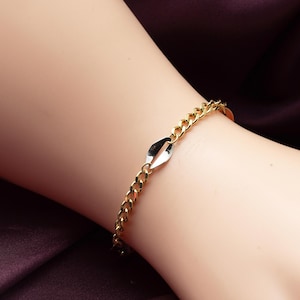14K Paperclip Link Gold Chain Bracelet, Gold Curb Link Bracelet