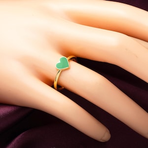 14K Solid Gold Enamel Heart Ring, Dainty Colorful Stackable Ring, Minimalist Love Ring, Valentines Gift