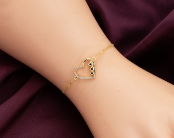 Goldenes Herzanhänger-Armband, zartes Herz-Design, minimalistischer Herzschmuck – das perfekte Geschenk für Mama oder Sie