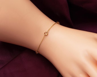 14K Solid Gold Cz Stone Chain Bracelet, 14K Gold Jewelry, Gold Chain Bracelet, Zirconia Bracelet, Anniversary Gift