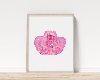 Orange and Pink Disco Cowboy Hat Wall Art,  Pink Aesthetic Decor