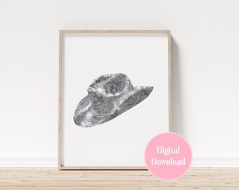 Afdrukbare discocowboyhoed, zilver en wit, digitale kunstdownload