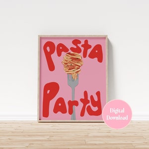 Pasta Party, Pink Wall Art, Pasta Lover, Foodie Gift