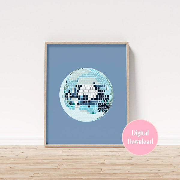 Digital Print, Light Blue Disco Ball, Printable Wall Art