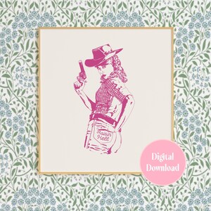 Western Digital Art Download - Raisin' Hell - Vintage Wild West Decor, Cowgirl Painting, Cowboy Wall Art