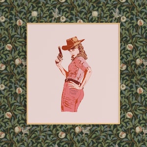 Raisin’ Hell - Pesca e Rosa - Stampa Cowgirl, Arte Western da Parete, Arte Cowboy, Stampa Artistica con Inchiostro Nero, SENZA CORNICE, Quadrata o Verticale