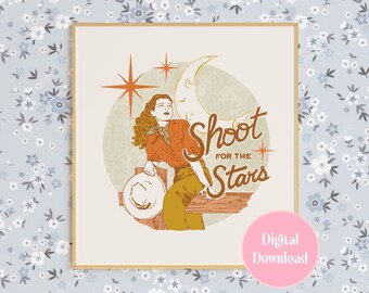Wild West Digital Art Download - Shoot for the Stars - Western Decor, Cowgirl Painting, Cowboy Wall Art