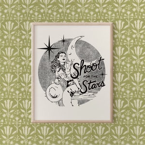Shoot For The Stars - NERO, Stampa artistica minimalista vintage, Stampa artistica western, Arte del selvaggio West, Arte da cowboy, Stampa da cowgirl, SENZA CORNICE