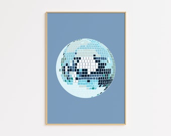 Boho Periwinkle Disco Ball Art Print, Light Blue Wall Decor, Modern Home Decoration