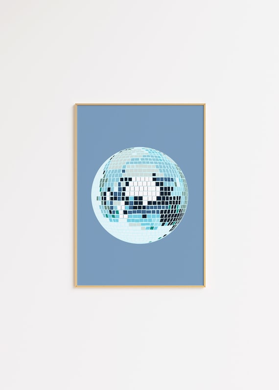 Boho Periwinkle Disco Ball Art Print, Light Blue Wall Decor, Modern Home Decoration