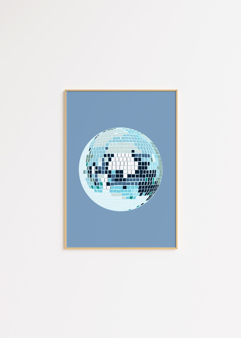 Blue disco ball wall art trendy print