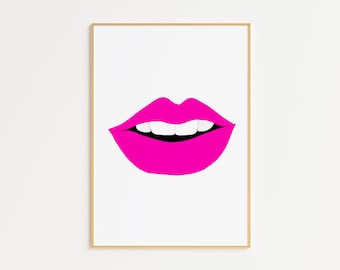 Pink Lippen Kunst Druck, Maximalist Galerie Wand Dekoration