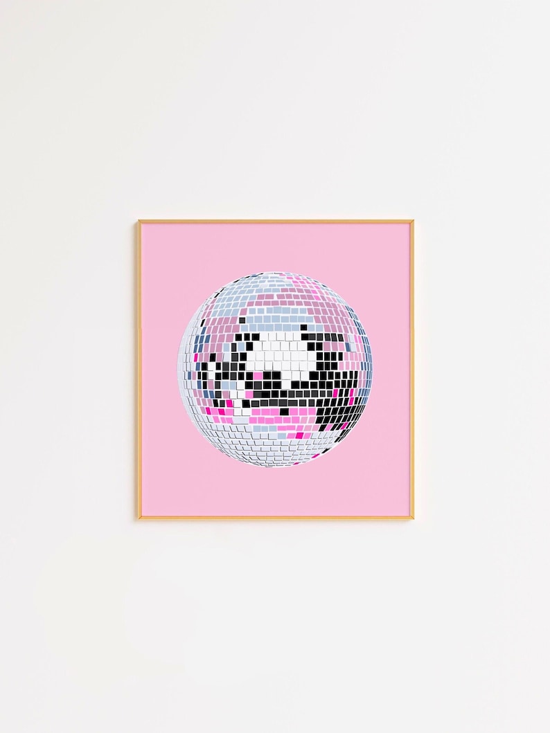 Light Pink Disco Ball Print. Disco Ball Wall Art.