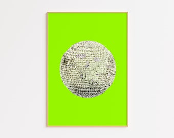 Limonkowo-zielona kula dyskotekowa | Sztuka ścienna Bejeweled Collage