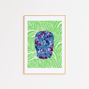 Colorful Ginger Jar Art Print | Maximalist Blue and White Ceramic Art | Zebra Print Chinoiserie