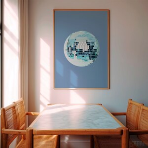 Blue disco ball wall art trendy print
