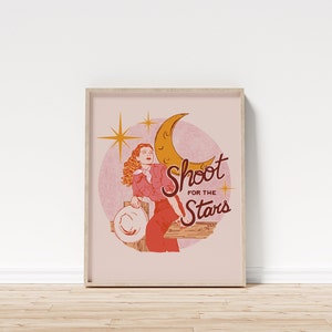 Stampa artistica "Shoot For The Stars" di Cowgirl, pesca e rosa, decorazione da parete western