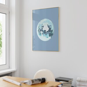 Blue disco ball wall art trendy print