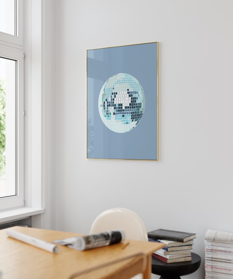 Blue disco ball wall art trendy print