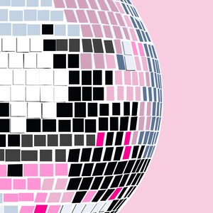 detailed view of the light pink disco ball art print