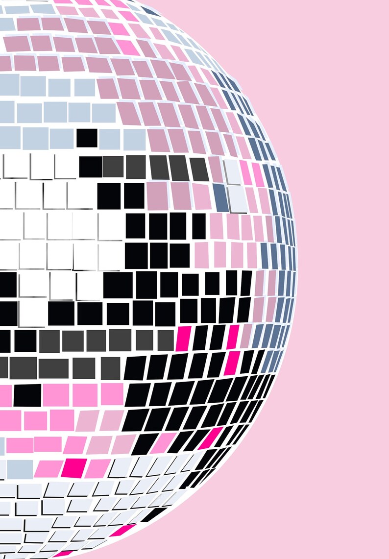 detailed view of the light pink disco ball art print