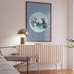 Blue disco ball wall art trendy print