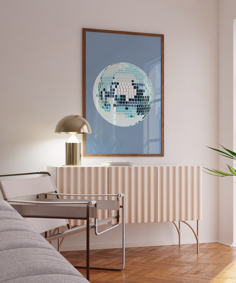 Blue disco ball wall art trendy print