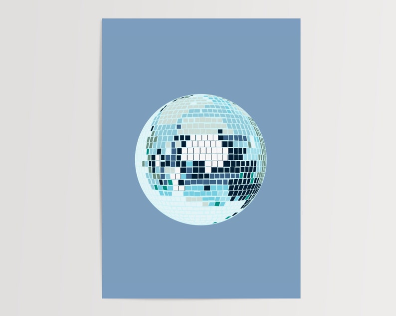 Blue disco ball wall art trendy print