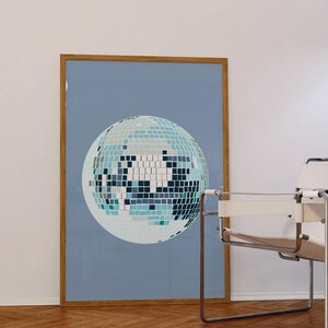 Blue disco ball wall art trendy print