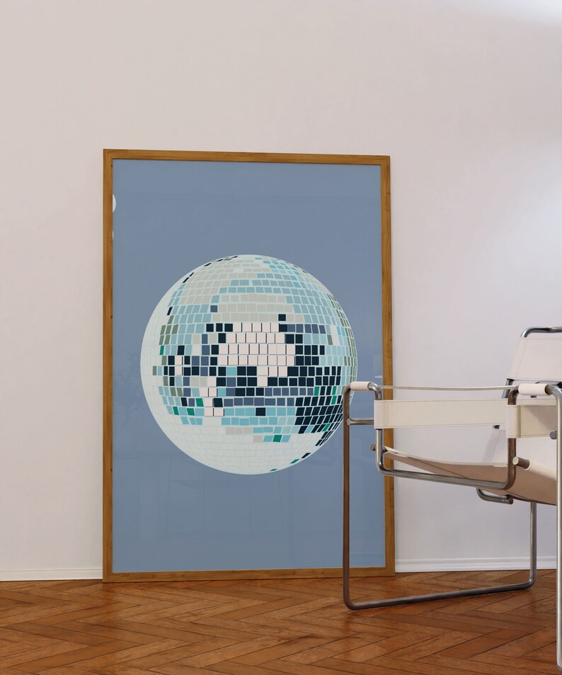 Blue disco ball wall art trendy print