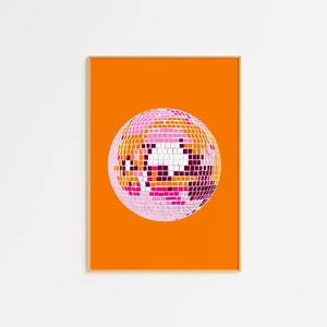 Disco Ball Art Print - Orange and Pink | Disco Ball Wall Art