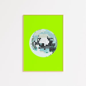 Neon Green Disco Ball Art Print, Maximalist Gift Idea