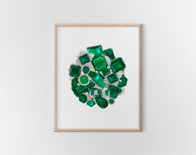 May Birthstone Art Print, Emerald Collage Print