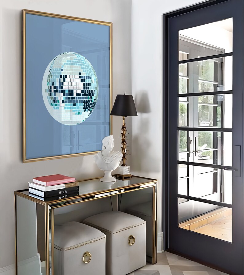 Blue disco ball wall art trendy print