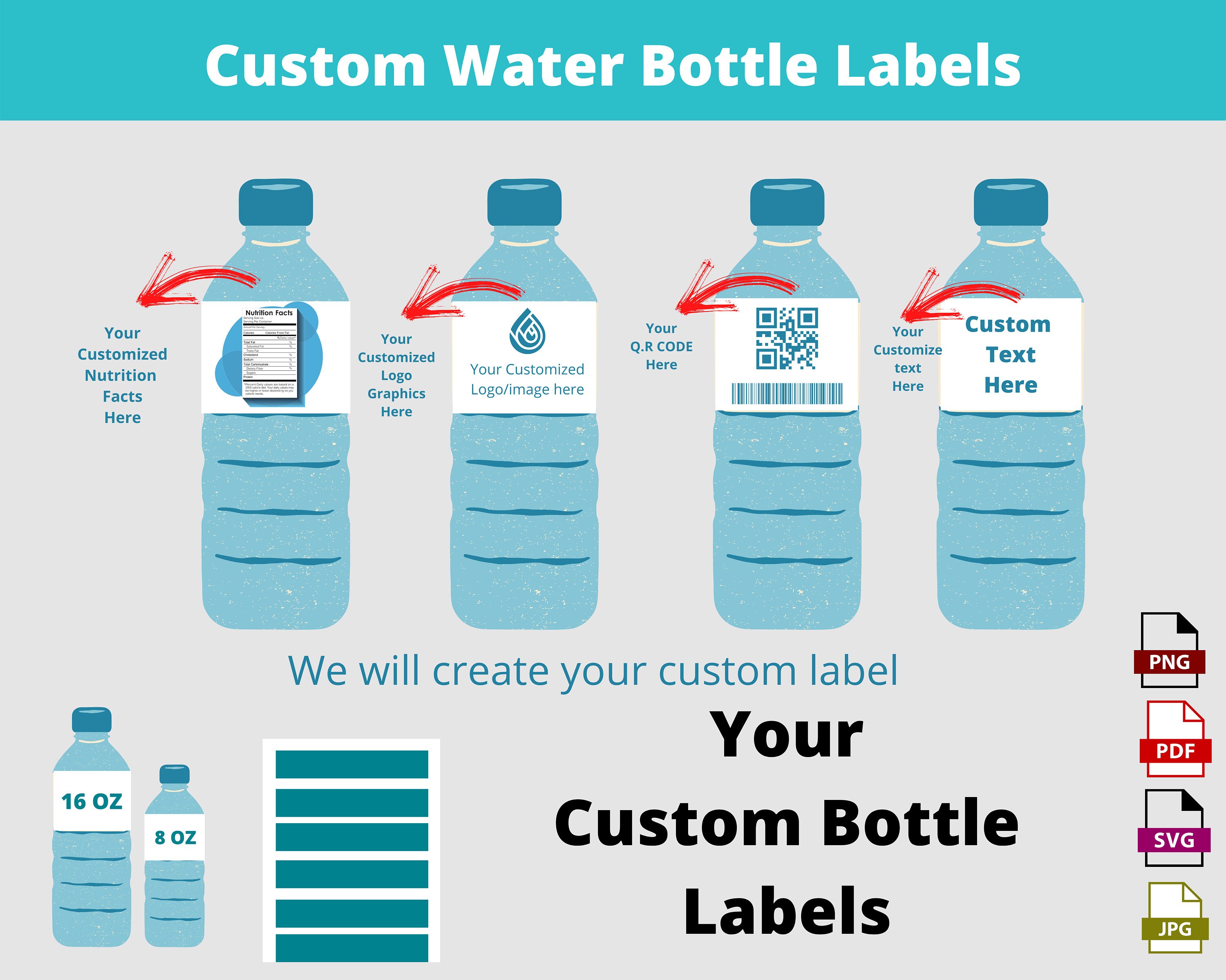 Water bottle label sizes