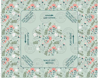 Mahjong Mat |Green Floral Custom White MahJong (mah-jongg) Mat | Dominos | Gaming Mat Tablecloth