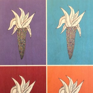 Corn Drawing Original Wooden Wall Art Colorful 10x14 Fall Autumn Thanksgiving