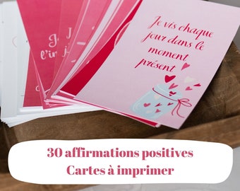 30 cartes d’affirmation positives en français en téléchargement numérique - cartes blanches et roses à télécharger et imprimer