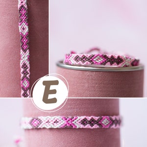 Bracelet brésilien- bracelet d'amitié motifs roses, blancs et bruns