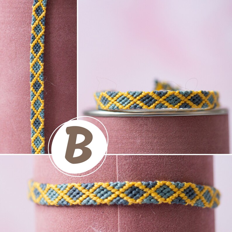 Bracelet brésilien- bracelet d'amitié avec des losanges jaunes et gris clair et gris foncé