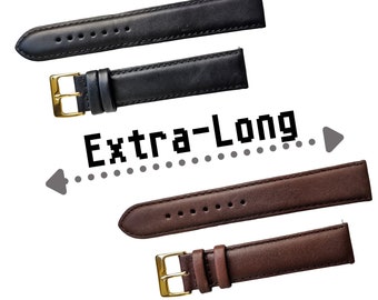 Bracelets de montre extra longs en cuir véritable 8 mm 10 mm 12 mm 18 mm 20 mm - Noir ou marron - Antiallergique - Barrettes à ressort - Livraison gratuite au Royaume-Uni