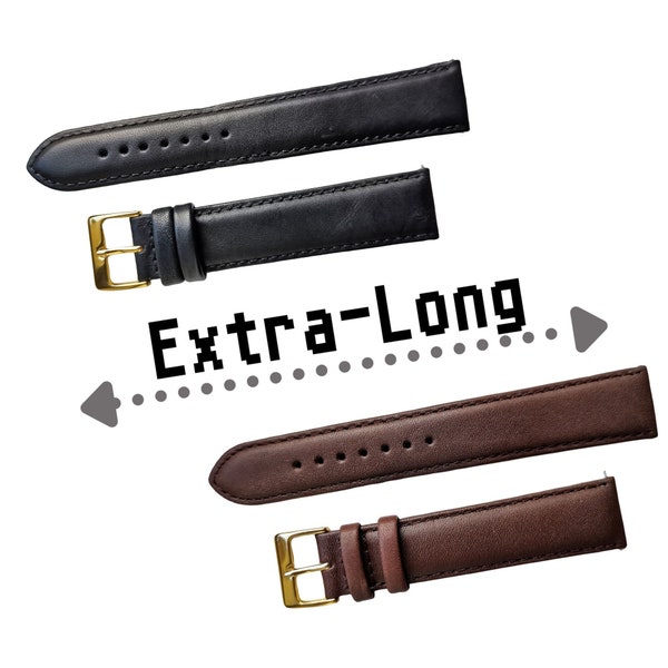 8mm 10mm 12mm 18mm 20mm Extra-Long Genuine Glove Leather Watch Straps - Black or Brown - Anti-Allergic - Spring Bars - FREE UK Delivery