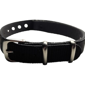 16mm Black One-Piece Nylon Watch Strap - Military Wristwatch Strap - Stainless Steel Buckle - Waterproof, Washable