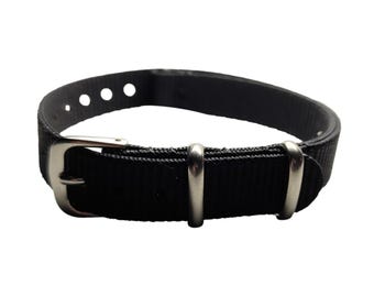 16mm Black One-Piece Nylon Watch Strap - Military Wristwatch Strap - Stainless Steel Buckle - Waterproof, Washable