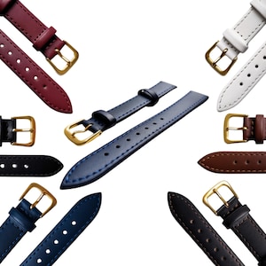 Uhrenarmband aus Kalbsleder – goldfarbene Schließe (Größen 8–20 mm) | Zubehör für Uhrenreparatur und -ersatz